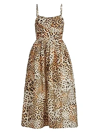 Alba Cheetah-Print Linen Midi-Dress