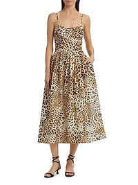 Alba Cheetah-Print Linen Midi-Dress