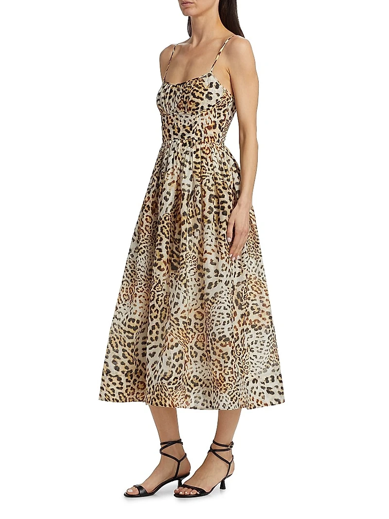 Alba Cheetah-Print Linen Midi-Dress