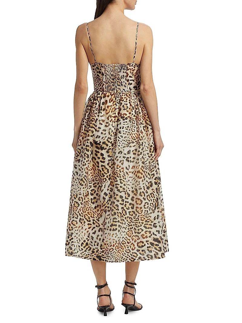 Alba Cheetah-Print Linen Midi-Dress