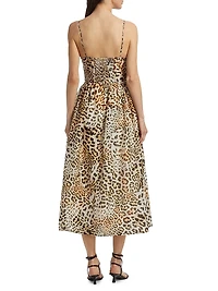 Alba Cheetah-Print Linen Midi-Dress