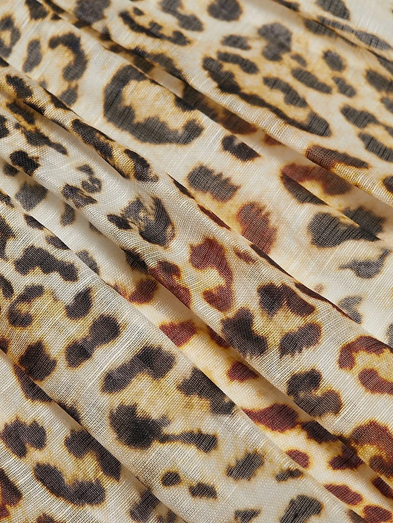 Alba Cheetah-Print Linen Midi-Dress
