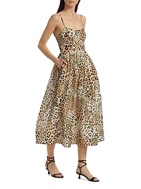 Alba Cheetah-Print Linen Midi-Dress