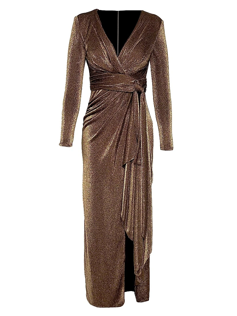 Shania Metallic Wrap Gown