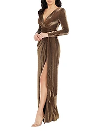 Shania Metallic Wrap Gown