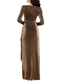 Shania Metallic Wrap Gown