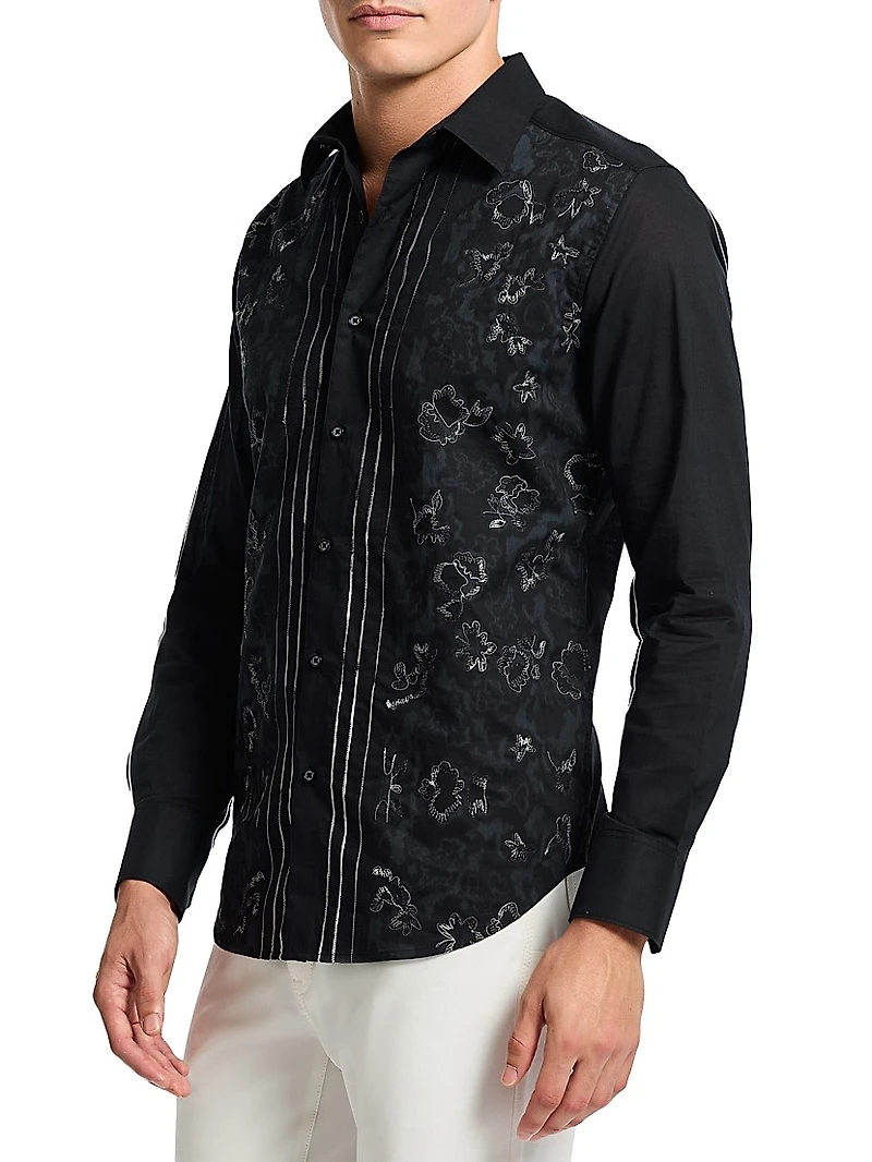 Havana Embroidered-Floral Cotton Button-Front Shirt