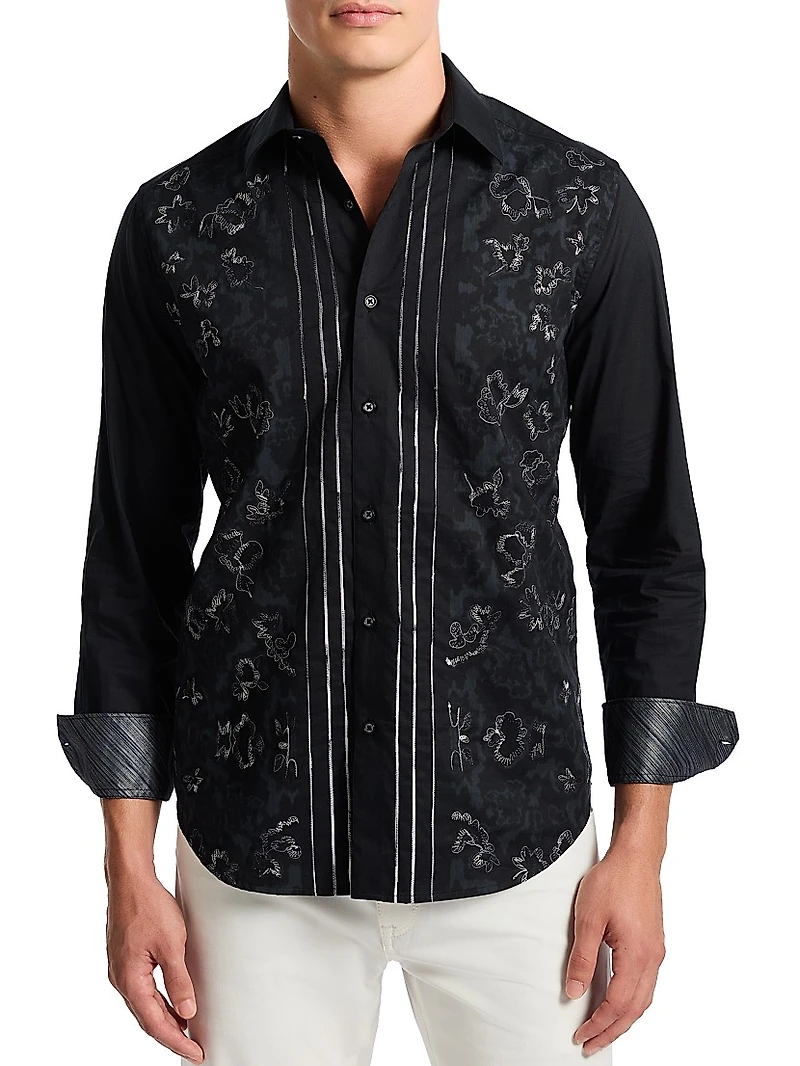 Havana Embroidered-Floral Cotton Button-Front Shirt