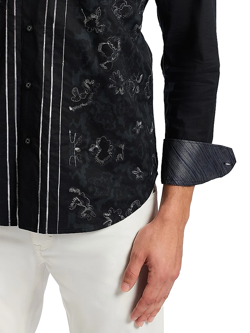 Havana Embroidered-Floral Cotton Button-Front Shirt