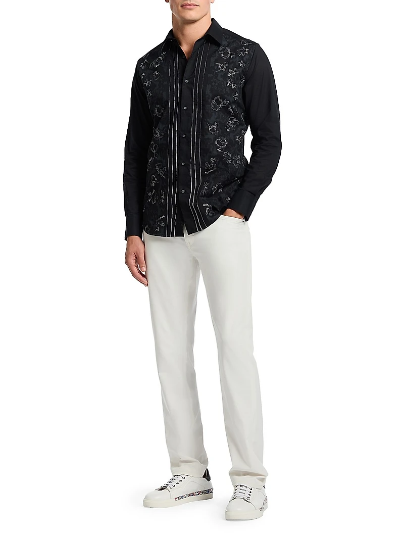 Havana Embroidered-Floral Cotton Button-Front Shirt
