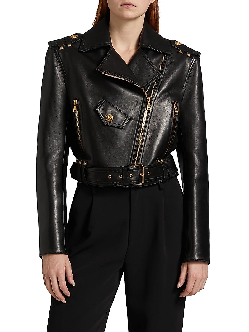 Crop Leather Biker Jacket