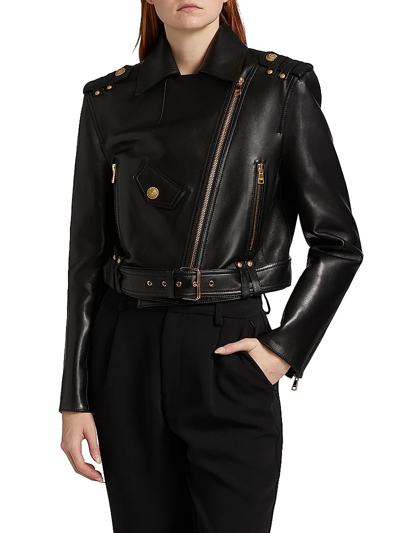 Crop Leather Biker Jacket