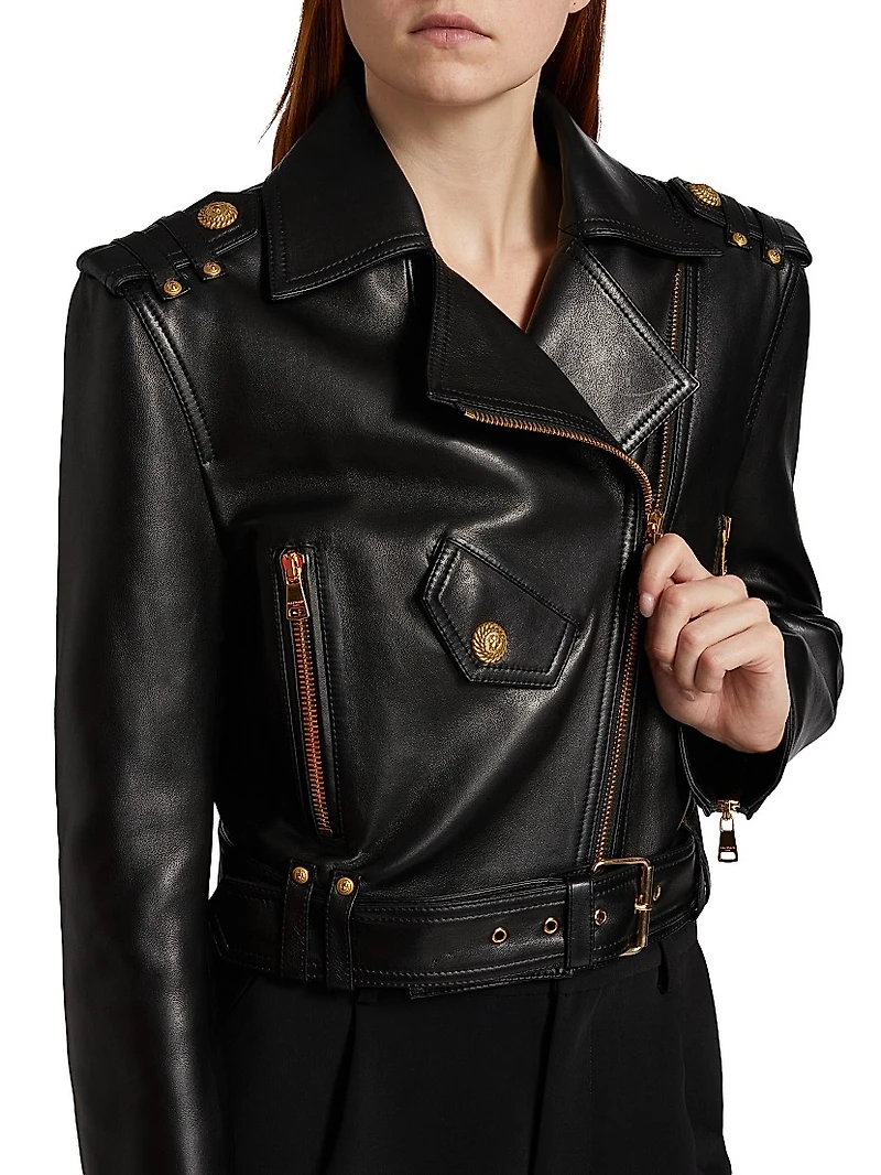 Crop Leather Biker Jacket