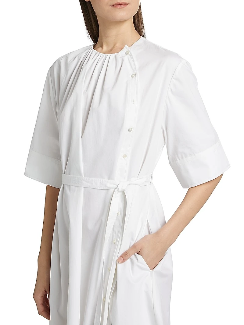 Gathered Belted Cotton Midi-Dress