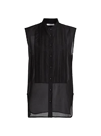 Sheer Cotton-Silk Sleeveless Tuxedo Shirt