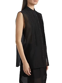 Sheer Cotton-Silk Sleeveless Tuxedo Shirt