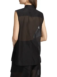 Sheer Cotton-Silk Sleeveless Tuxedo Shirt