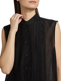 Sheer Cotton-Silk Sleeveless Tuxedo Shirt