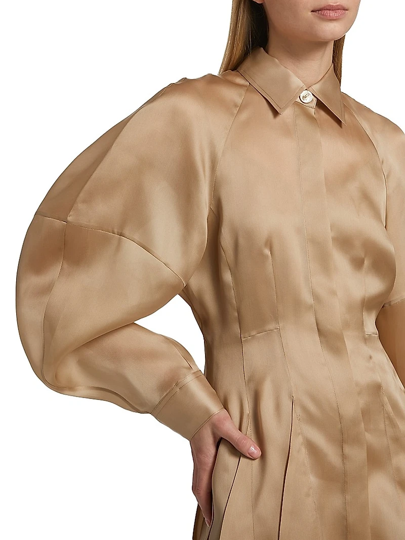 Just A Pinch Porta Silk-Satin Shirtdress