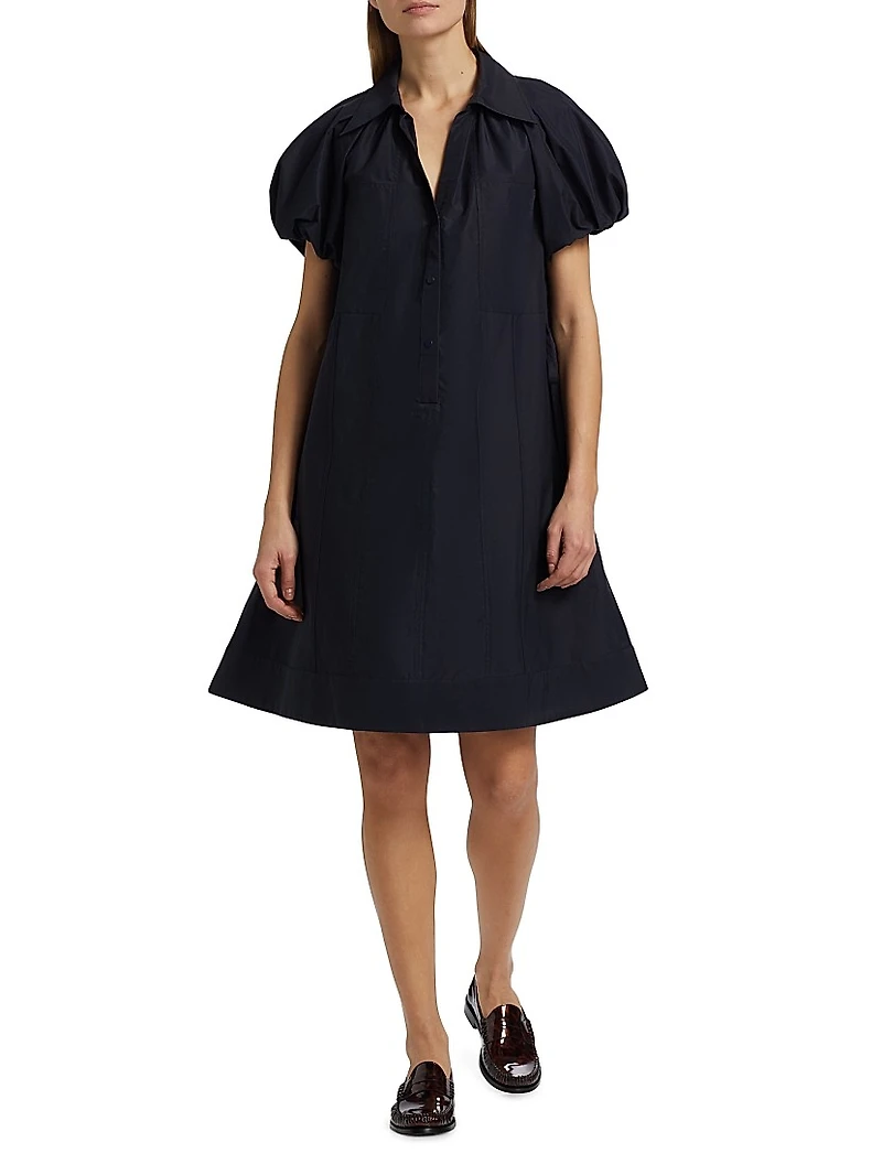 Satin Puff-Sleeve Mini Shirtdress