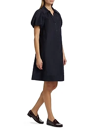 Satin Puff-Sleeve Mini Shirtdress