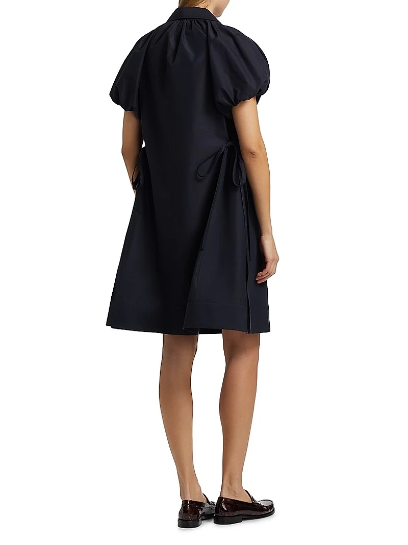Satin Puff-Sleeve Mini Shirtdress
