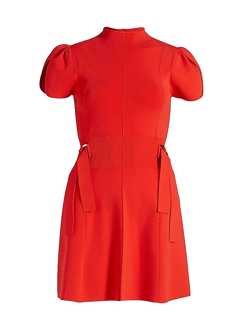 Compact Rib-Knit Tulip-Sleeve Minidress