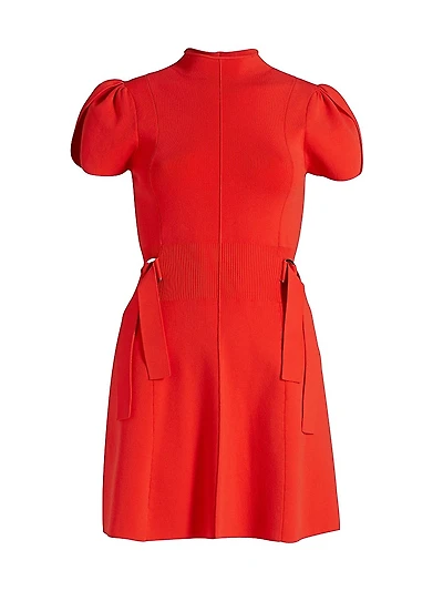 Compact Rib-Knit Tulip-Sleeve Minidress