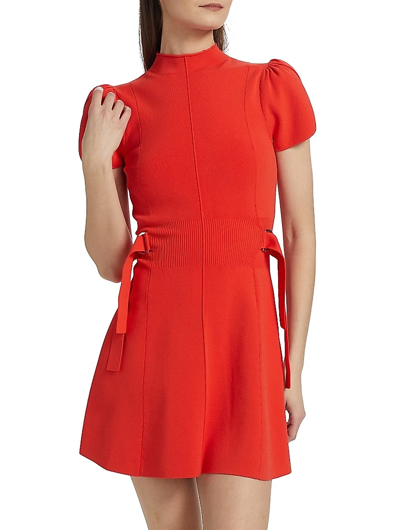 Compact Rib-Knit Tulip-Sleeve Minidress