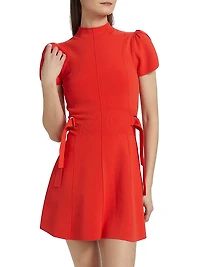 Compact Rib-Knit Tulip-Sleeve Minidress