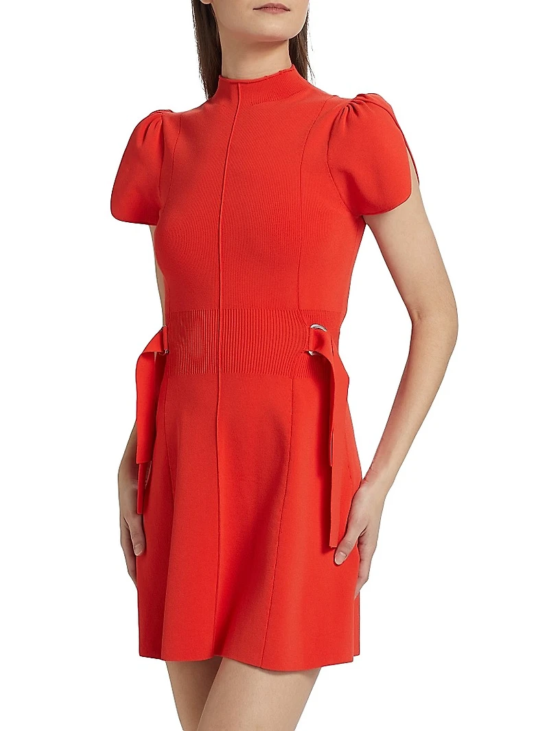 Compact Rib-Knit Tulip-Sleeve Minidress