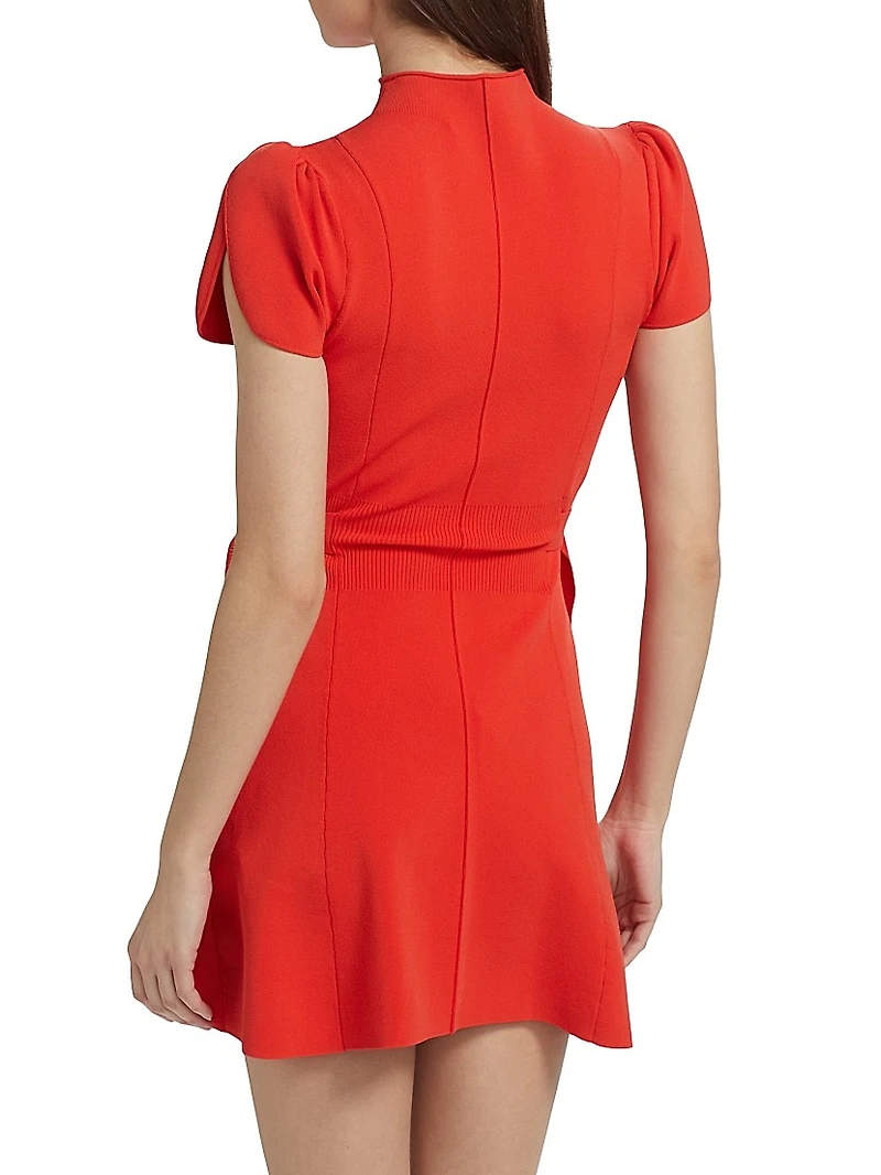 Compact Rib-Knit Tulip-Sleeve Minidress