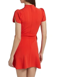 Compact Rib-Knit Tulip-Sleeve Minidress