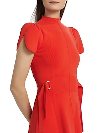 Compact Rib-Knit Tulip-Sleeve Minidress