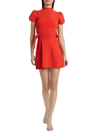 Compact Rib-Knit Tulip-Sleeve Minidress