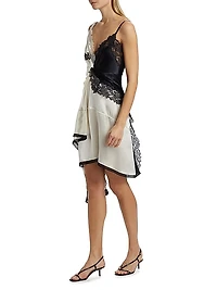 Asymmetrical Lace-Trim Satin Slip Dress