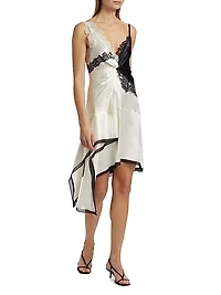 Asymmetrical Lace-Trim Satin Slip Dress