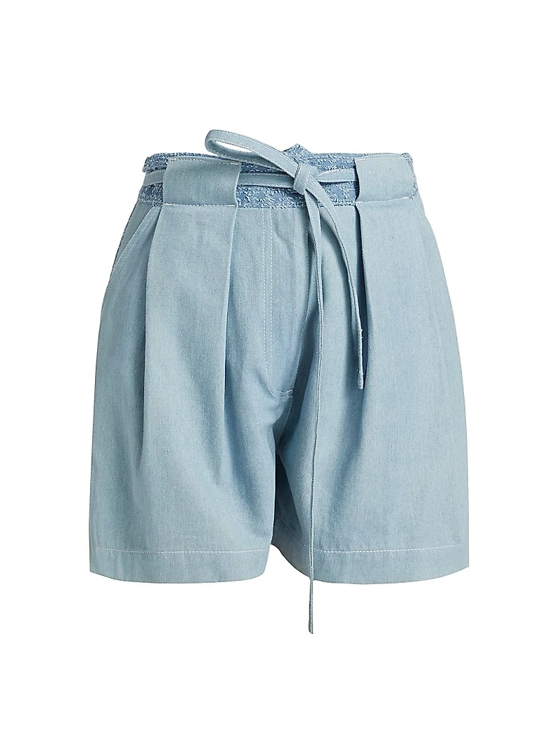 Gray High-Rise Tie-Waist Denim Shorts
