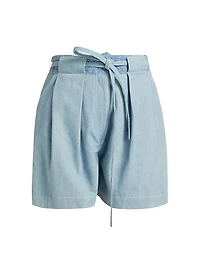 Gray High-Rise Tie-Waist Denim Shorts