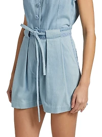 Gray High-Rise Tie-Waist Denim Shorts