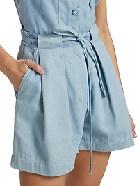 Gray High-Rise Tie-Waist Denim Shorts