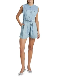 Gray High-Rise Tie-Waist Denim Shorts