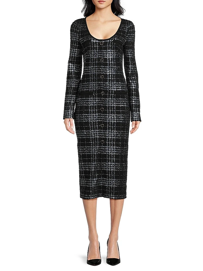 Mae Metallic Plaid Midi-Dress