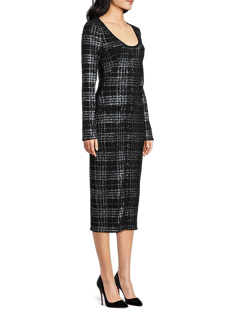 Mae Metallic Plaid Midi-Dress