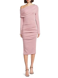 Harmon One-Shoulder Draped Sheath Dress