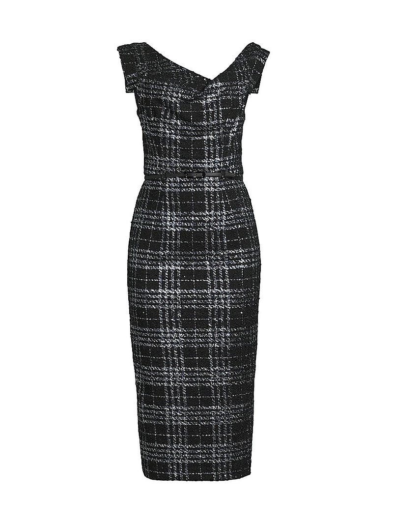 Jackie O Stretch-Bouclé Midi-Dress