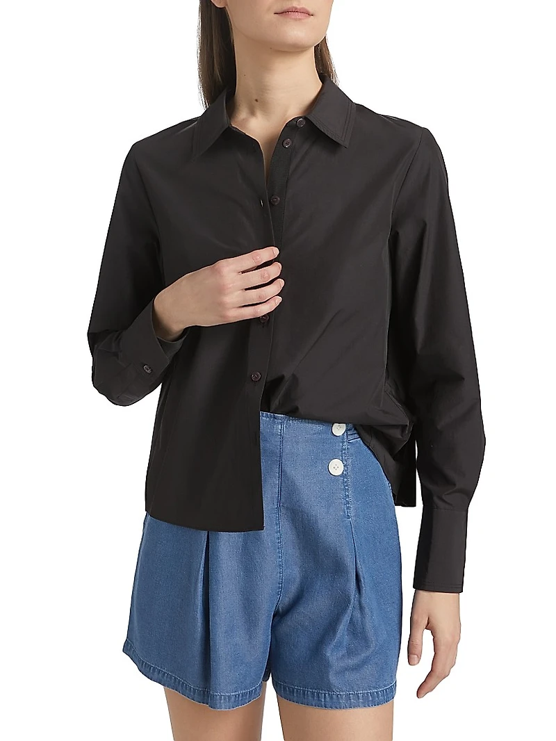 Cotton-Blend Button-Front Top
