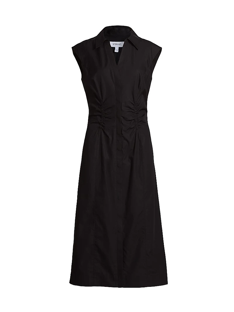 Poplin Ruched Midi-Shirtdress