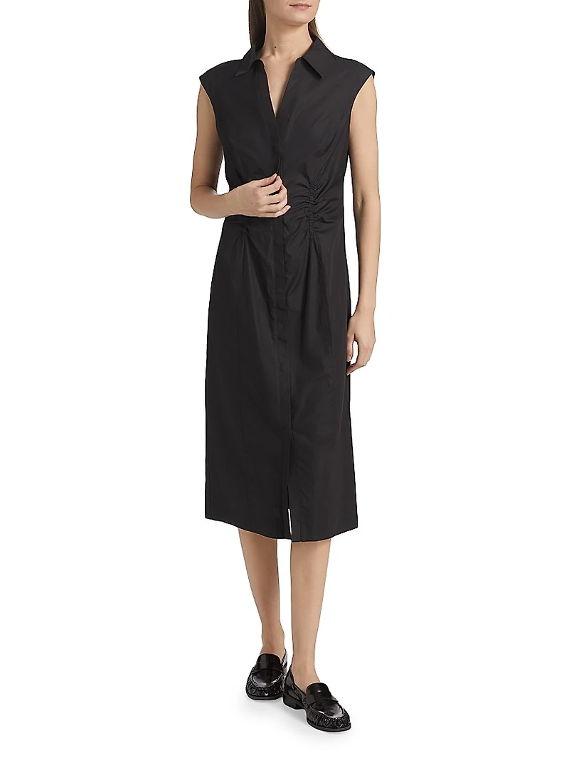 Poplin Ruched Midi-Shirtdress