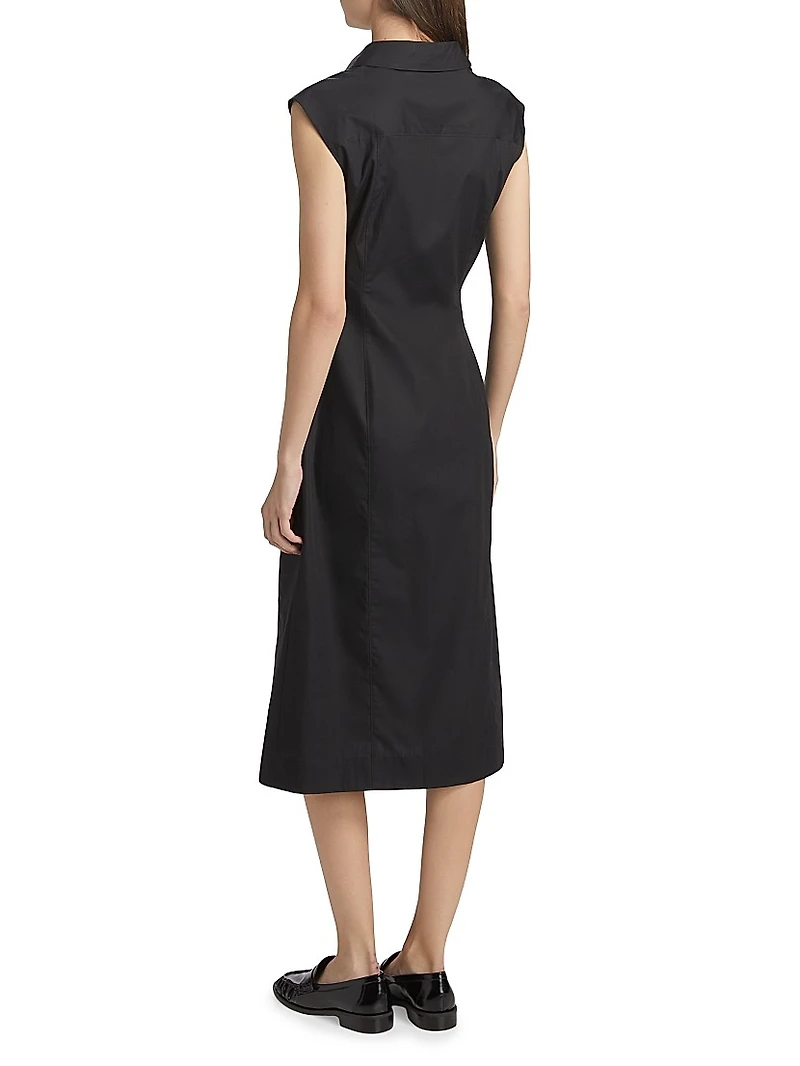 Poplin Ruched Midi-Shirtdress